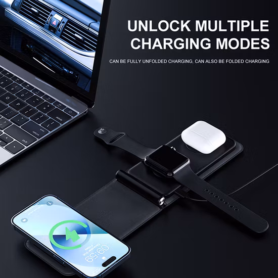 Nueva estación de carga inalámbrica plegable 3 en 1 con cargador rápido de 15W para Apple Watch Series 6/5 para iPhone 14 PRO Max